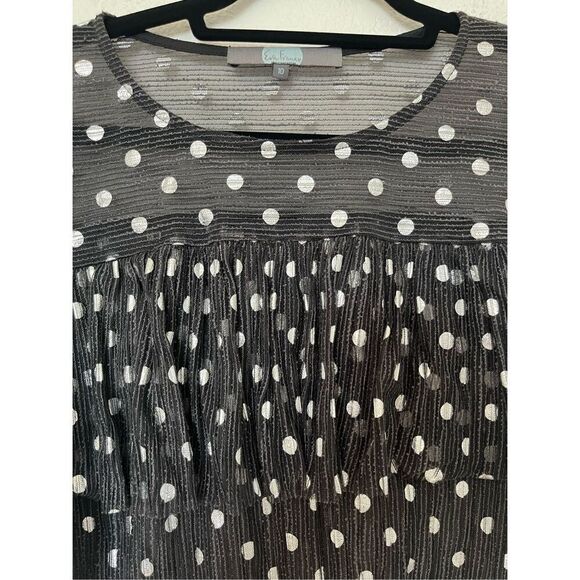 Eva Franco Polka Dot Silver and Black Ruffle Layered Blouse NEW NWT - Picture 2 of 6